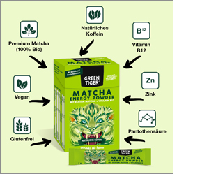 GREEN TIGER Matcha energiapor rudacskák, 12X7 g