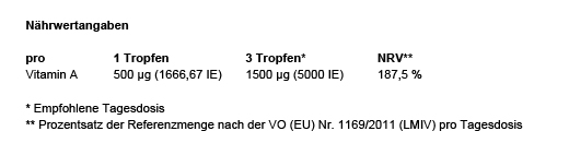 VITAMIN A 500 µg nagy dózisú vegán cseppek, 50 ml
