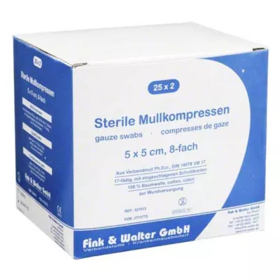 MULLKOMPRESSEN 5x5 cm steril 8x, 25X2 St MULLKOMPRESSEN 5x5 cm steril 8x, 25X2 St