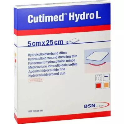 CUTIMED Hydro L hidrokolloid kötszer vékony 5x25 cm, 12 db