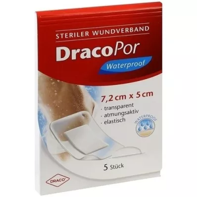 DRACOPOR vízálló sebkötszer 5x7,2 cm steril, 5 db