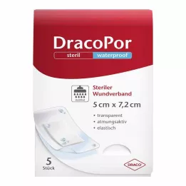 DRACOPOR vízálló sebkötszer 5x7,2 cm steril, 5 db