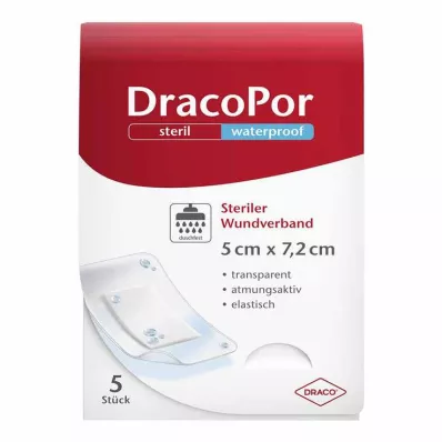 DRACOPOR vízálló sebkötszer 5x7,2 cm steril, 5 db