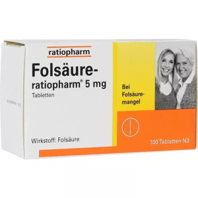 FOLSÄURE-RATIOPHARM 5 mg-os tabletta, 100 db