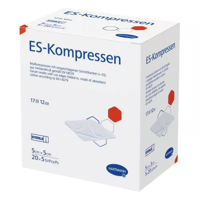 ES-KOMPRESSEN steril 5x5 cm 12x ömlesztett csomag, 20X5 db ES-KOMPRESSEN steril 5x5 cm 12x ömlesztett csomag, 20X5 db
