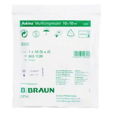 ASKINA 10x10 cm-es gézborogatás steril, 5X2 db ASKINA 10x10 cm-es gézborogatás steril, 5X2 db