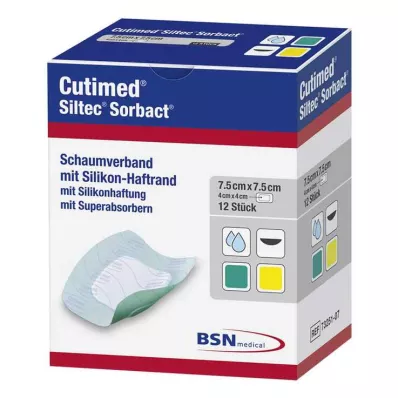 Cutimed Siltec Sorbact PU-kötszer 7,5x7,5 cm, 12 db