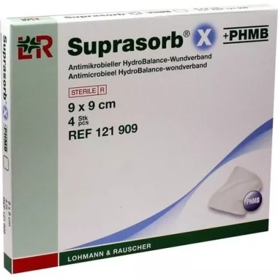 SUPRASORB X+PHMB HydroBalance sebkötszer 9x9 cm, 4 db