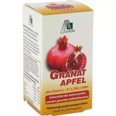 GRANATAPFEL 500 mg plusz C-vitamin+B12+Cink+Selenium kapszula, 60 db