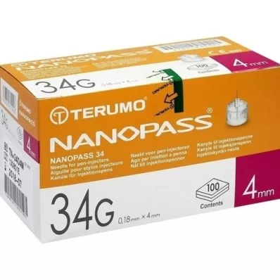 TERUMO NANOPASS 34 Pen kanül 34 G 0,18x4 mm, 100 db