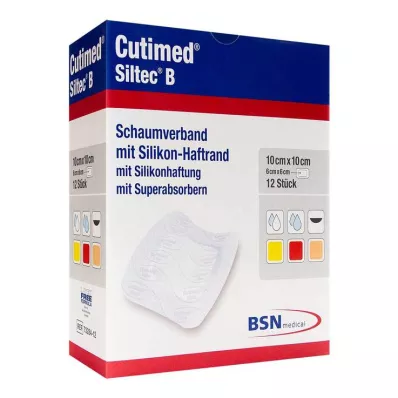 Vágott Siltec B hab kötszer 10x10 cm, ragasztós éllel, 12 db Vágott Siltec B hab kötszer 10x10 cm, ragasztós éllel, 12 db