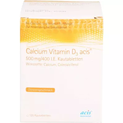CALCIUM VITAMIN D3 acis 500 mg/400 NE rágótabletta, 120 db