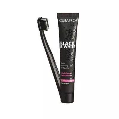 A Curaprox Black fehér széntartalmú fogkrém és kefe, 1 db