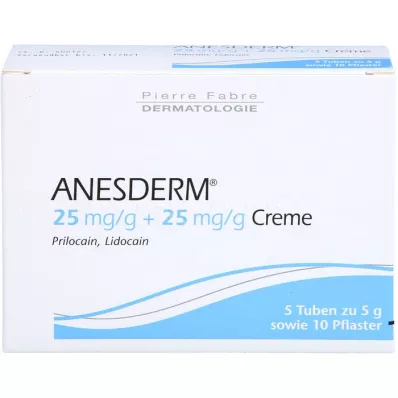 ANESDERM 25 mg/g + 25 mg/g krém + 10 tapasz, 5X5 g