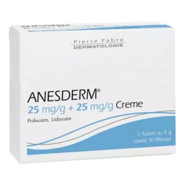 ANESDERM 25 mg/g + 25 mg/g krém + 10 tapasz, 5X5 g