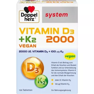 DOPPELHERZ D3-vitamin 2000+K2 rendszerű tabletta, 120 db