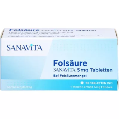 FOLSÄURE SANAVITA 5 mg-os tabletta, 50 db