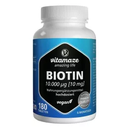 BIOTIN 10 mg-os nagy dózisú vegán tabletta, 180 db