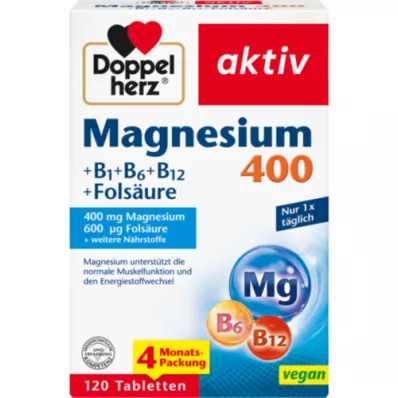 DOPPELHERZ Magnézium 400+B1+B6+B12+Folsav tbl, 120 db