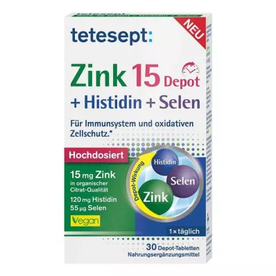 Tetesept Zinc 15 Depot + hisztidin + szelén filmtabletta, 30 db