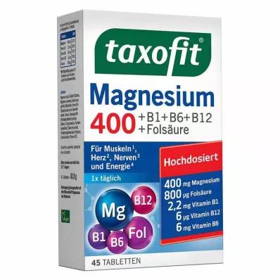 Taxofit Magnesium 400 + B1 + B6 + B12 + folsav tabletta, 45 db